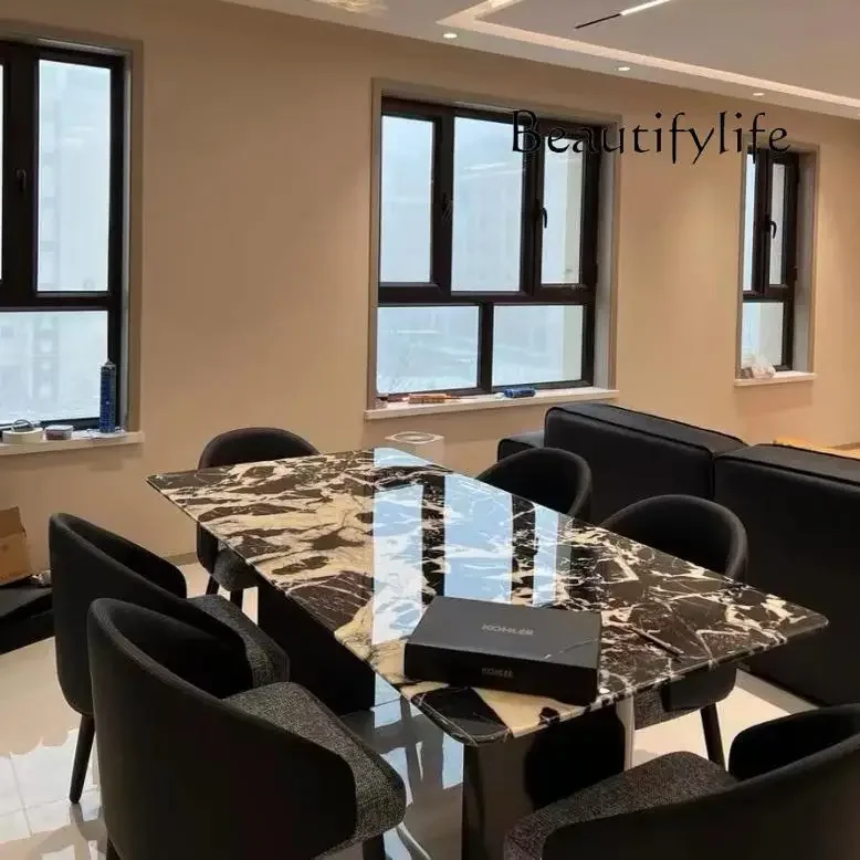 DItalian Light Luxury Stone Dining Table Modern High-end Villa Minimalist Natural Marble Rectangular Dining Table
