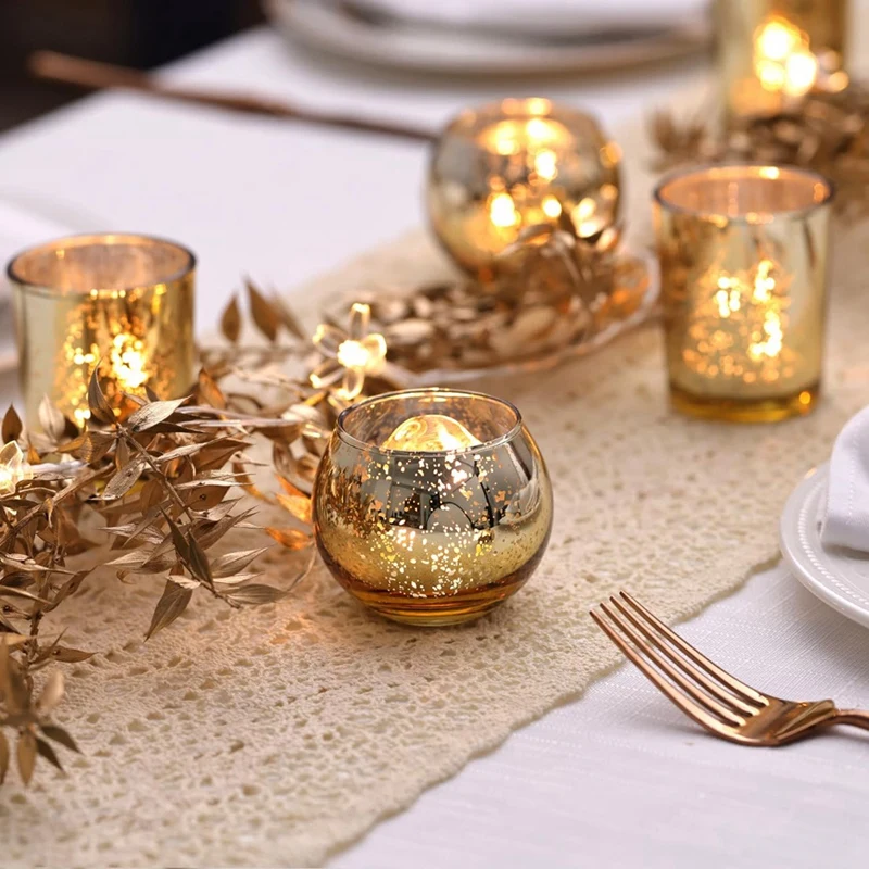 12PCS Gold Mercury Glass Votive Candle Holders Legant Gold Candle Holders For Weddings, Rehearsal Dinners