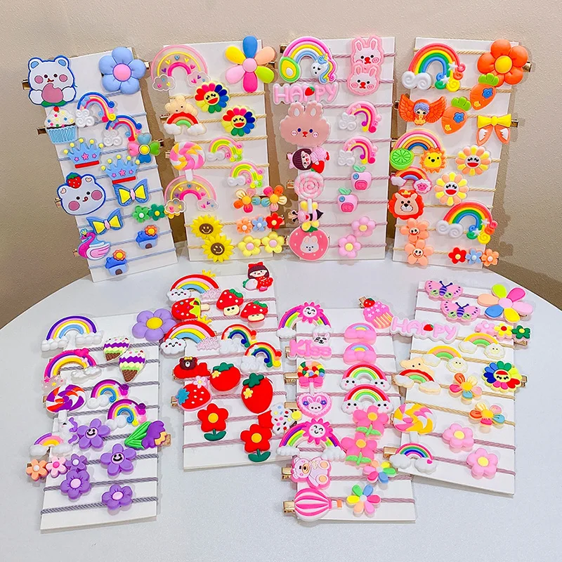 2022 New Cartoon Fruits Flowers Hairpins Hair Bands Set Girls Hair Accessories Children Headbands Scrunchie Kids Ornaments Gift