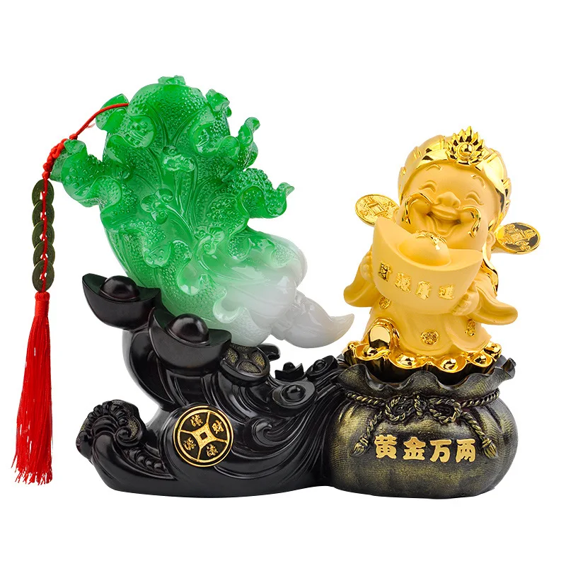 

Lmitation jade Chinese cabbage God of Wealth statue，Resin modern art sculpture，Home Living Room Office Lucky Decoration