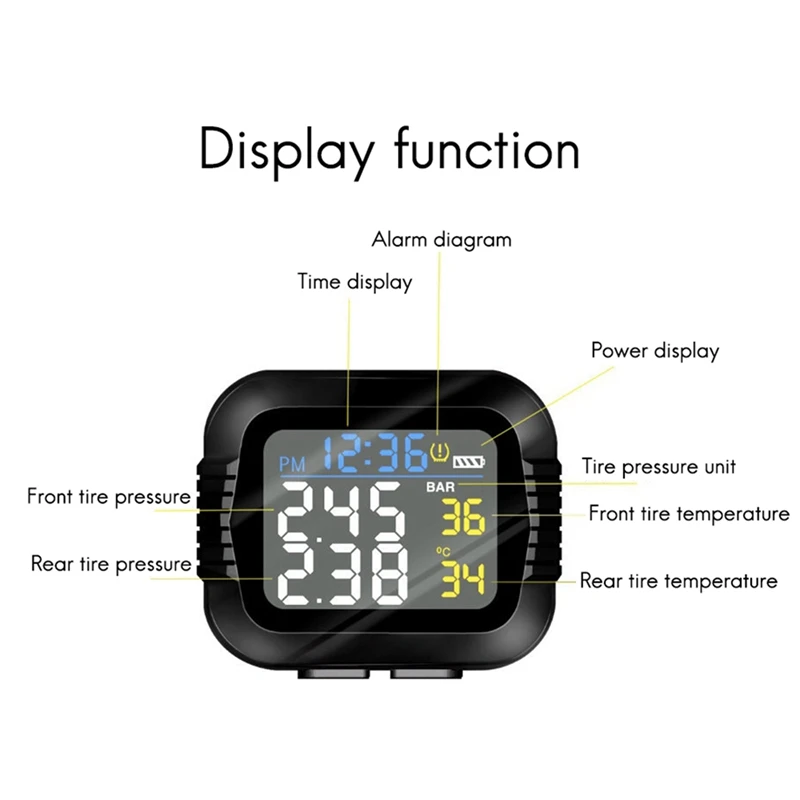 2X impermeável motocicleta tempo real pneu pressão monitoramento sistema sensor externo sem fio display lcd moto tpms