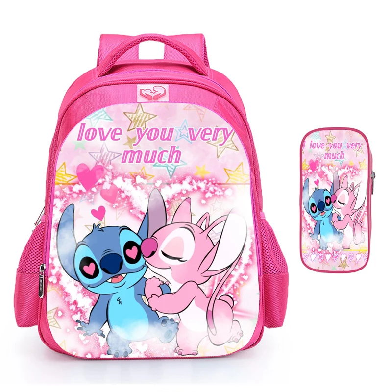 Mochila escolar rosa dos desenhos animados para meninas, mochila Lilo e Stitch, mochila primária de software infantil, grau 1-6