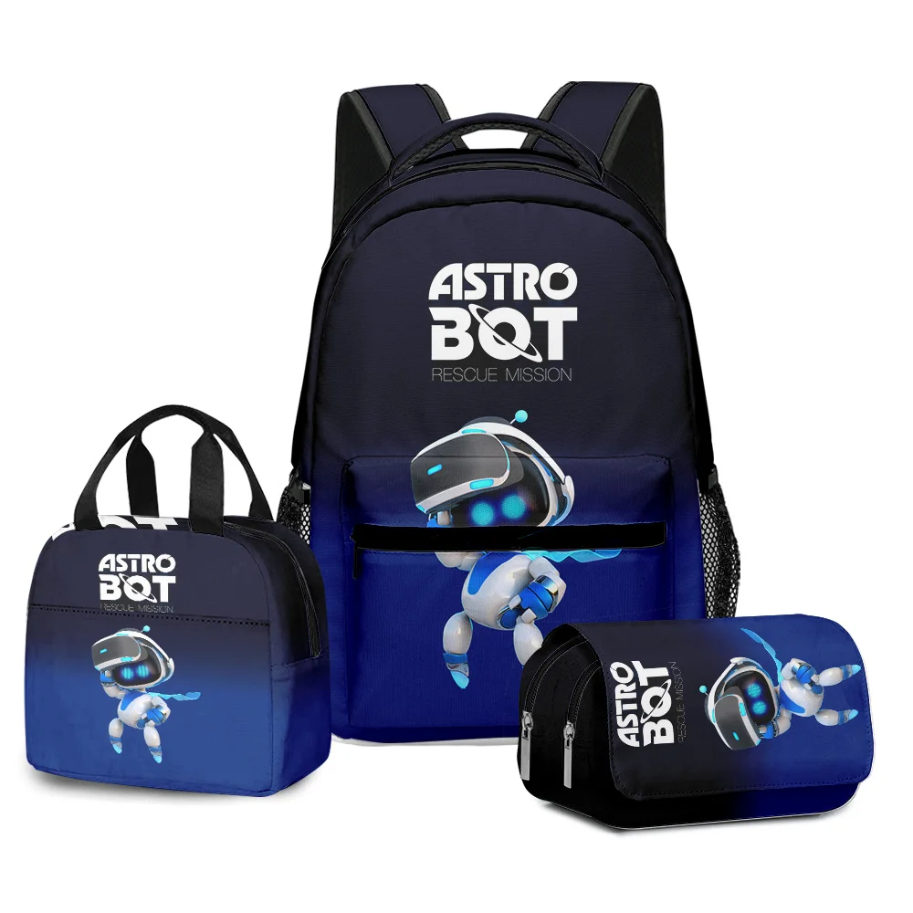 Hip Hop beliebte Neuheit lustige Astro Bot 3D-Druck 3 teile/satz Schult aschen Laptop Daypack Rucksack tragbare Lunch Bag Bleistift Fall