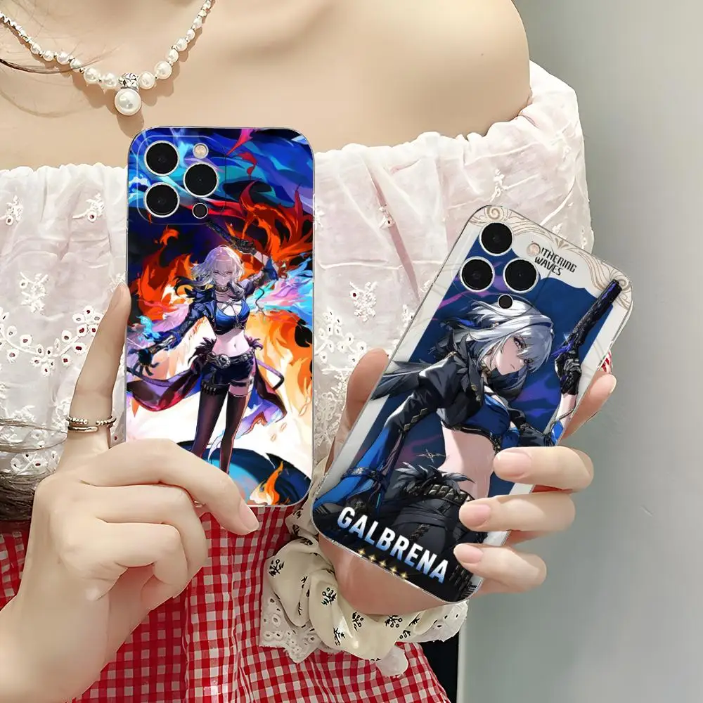 Wuthering Waves Galbrena جراب هاتف آيفون 16 15 14 13 12 11 X XR XS 8 6 Pro Max Plus غطاء صغير شفاف اللون غطاء فاخر