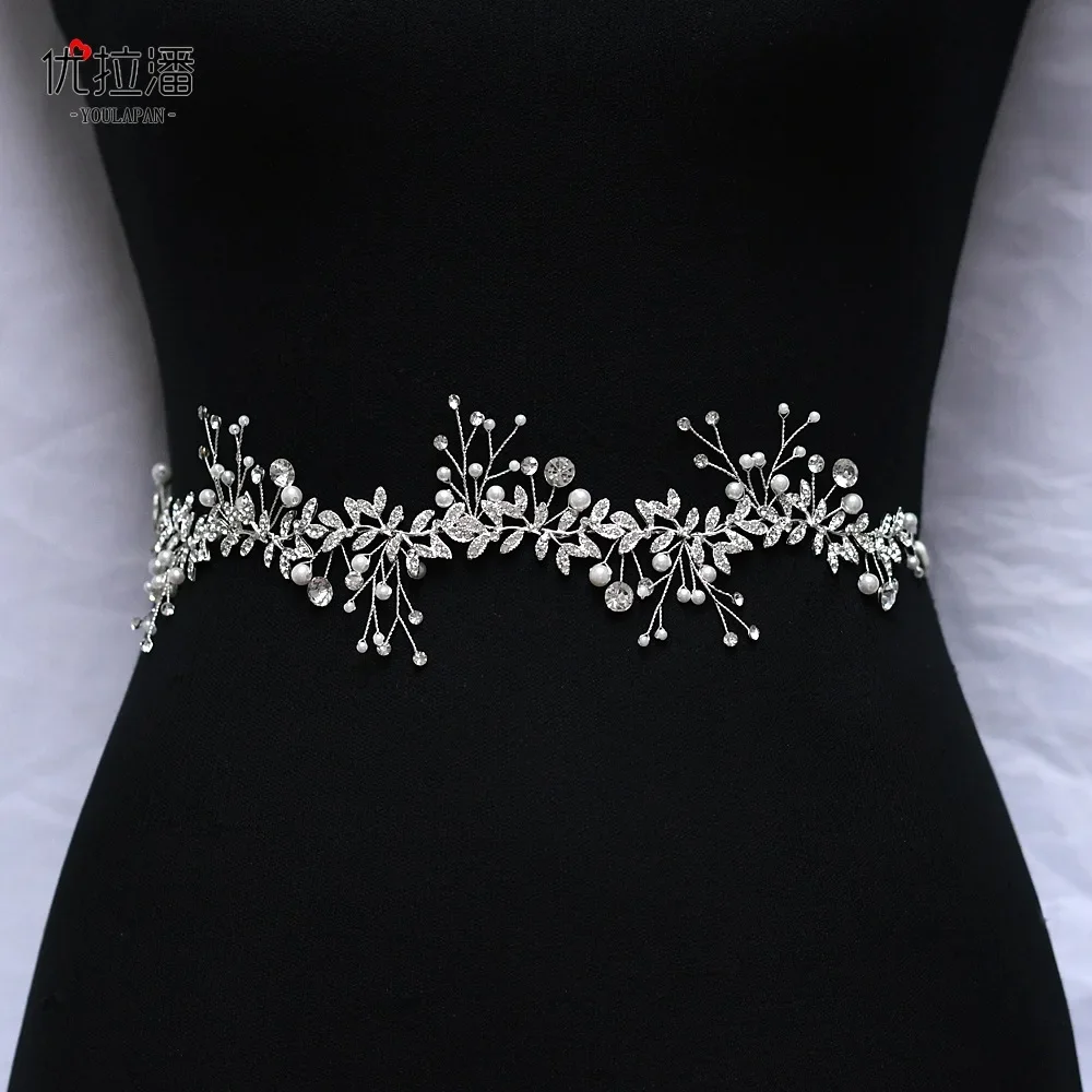 European and American luxury bridal belt, wedding dress silver waist chain handmade rhinestone waist