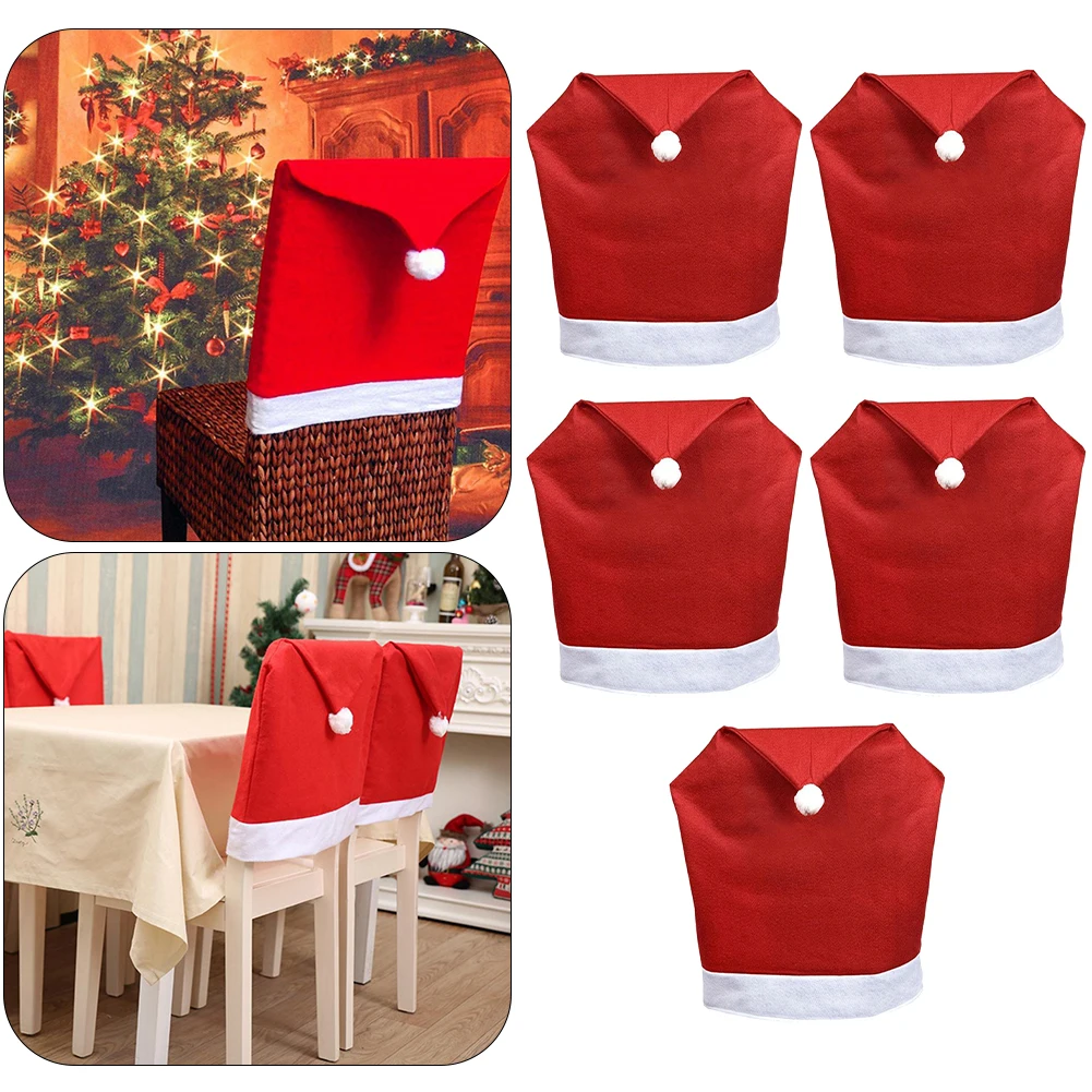 

5Pcs Christmas Dining Chair Cover Santa Claus Hat Chair Slipcover for Xmas Home Decor