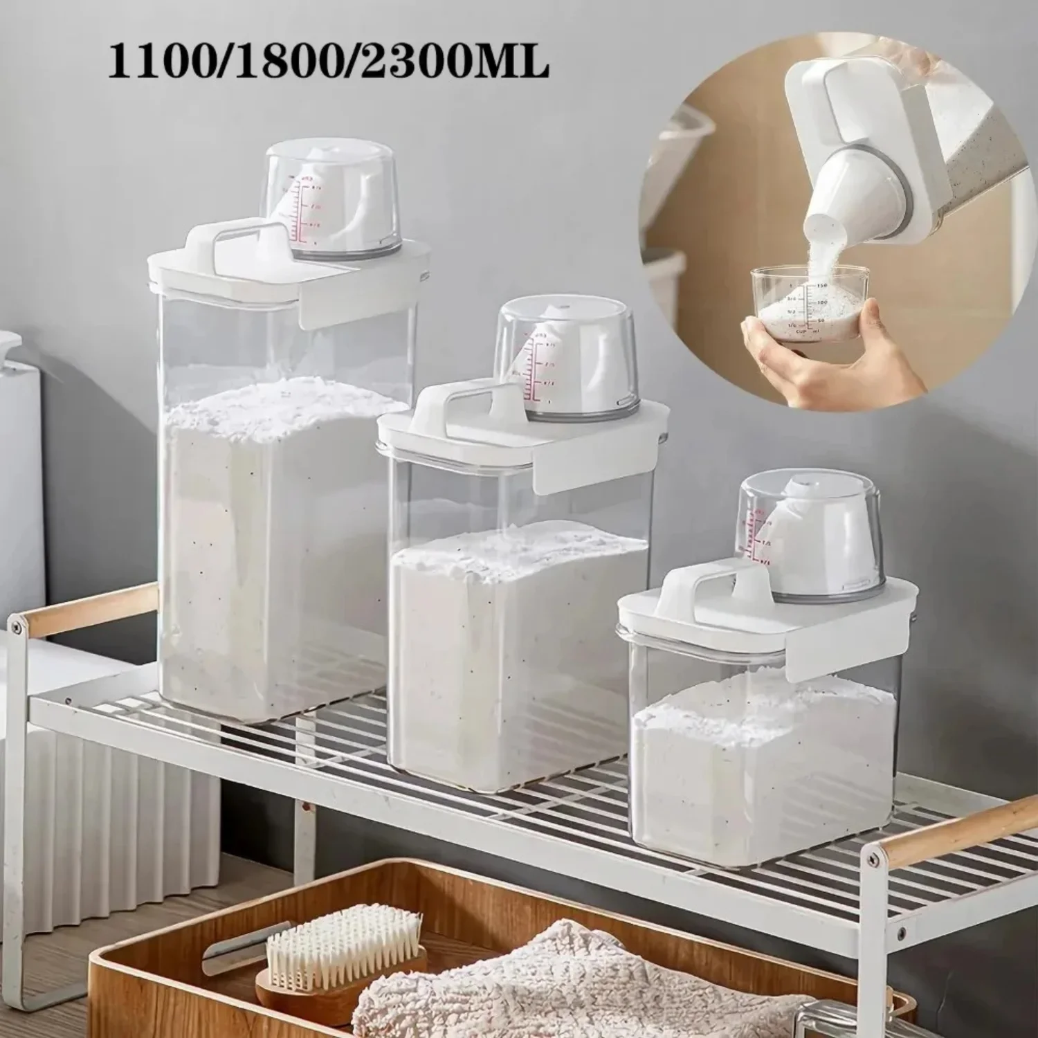 2300Ml Airtight Laundry Detergent Powder  Box Container with Lids Grain  Jar Bleach  Container with Labels