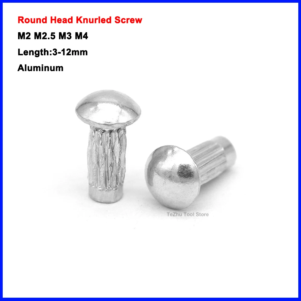 

Aluminum Button Round Head Knurled Shank Solid Rivet For Label Name Plate Diameter 2mm-4mm Length 3mm-12mm