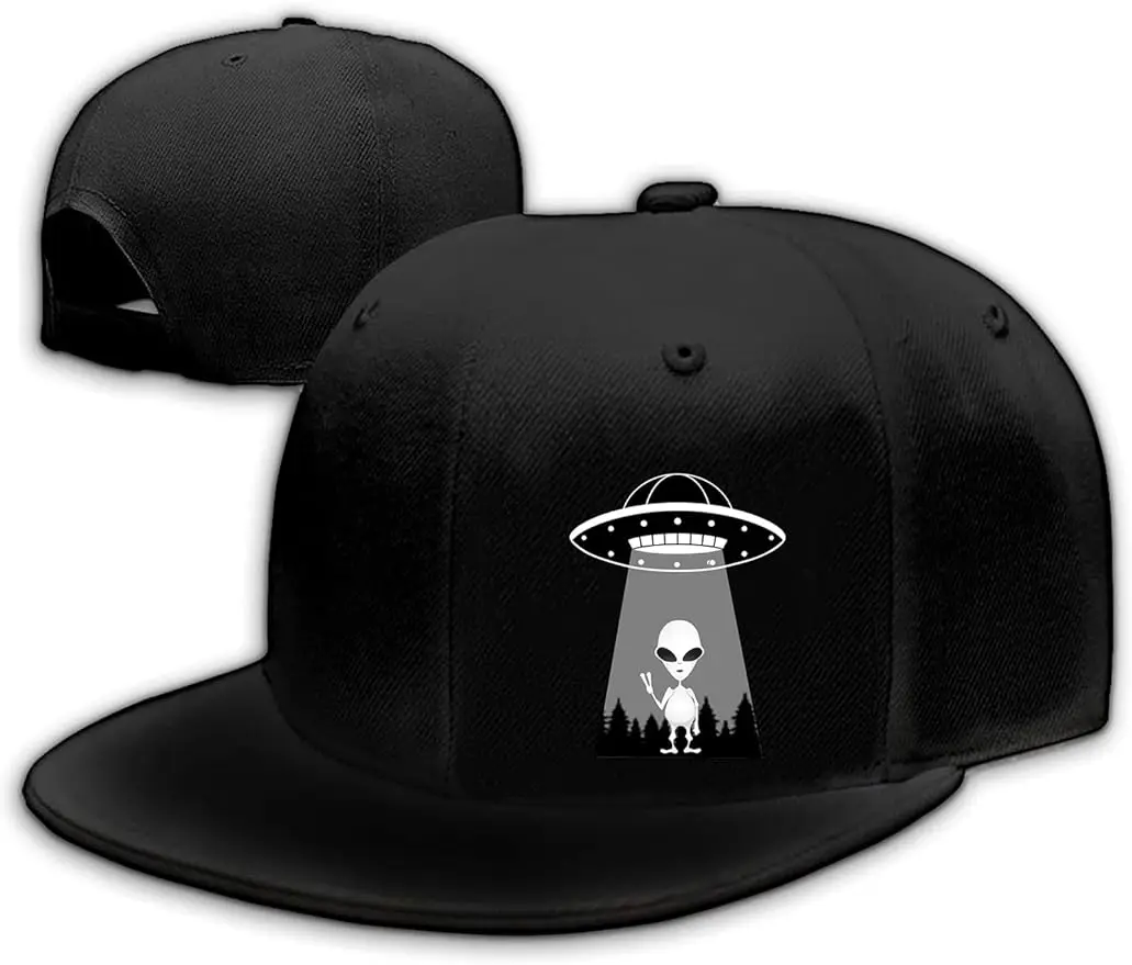 UFO Aliens Snapback Hats for Men Skull Hat Flat Bill Hat for Boy Snap Backpack Baseball Cap Skeleton Hand Black