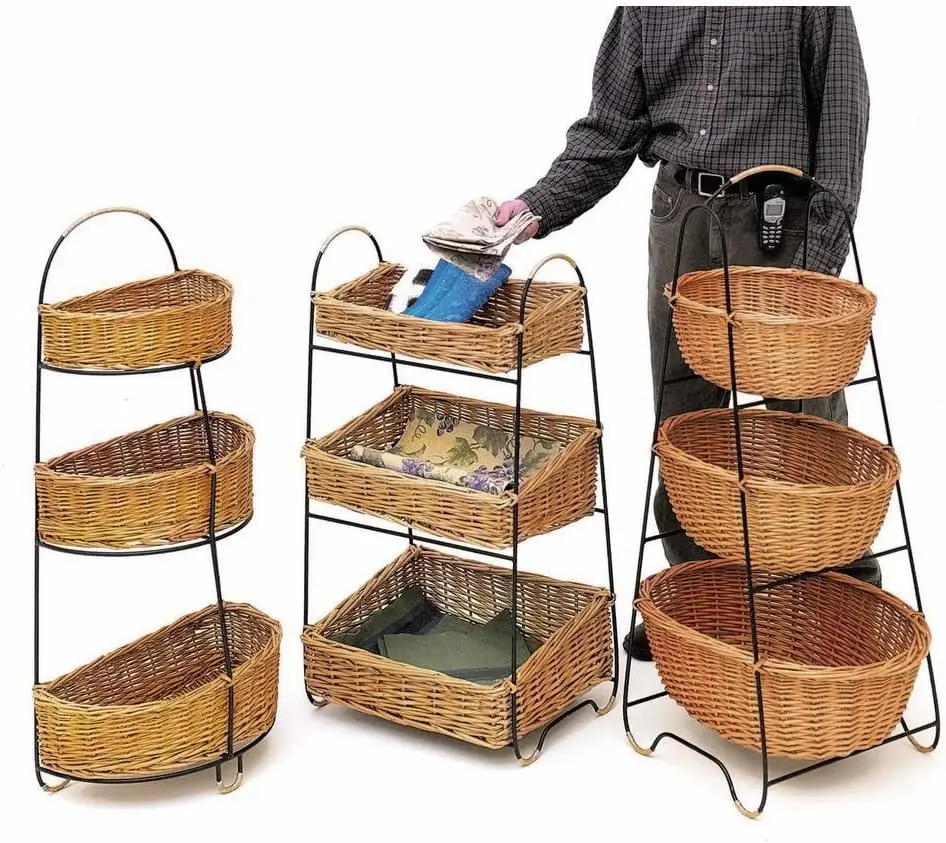 Merchandising Stand with Rattan Baskets3 Tier Oval - 22