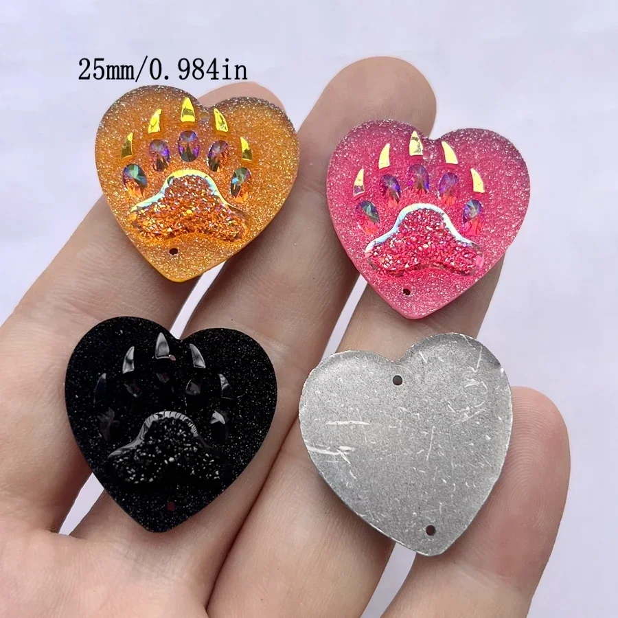 25mm color AB heart-shaped resin bear claw rhinestone flat back scrapbook DIY jewelry indigenous earrings decoration10pcs/100pcs