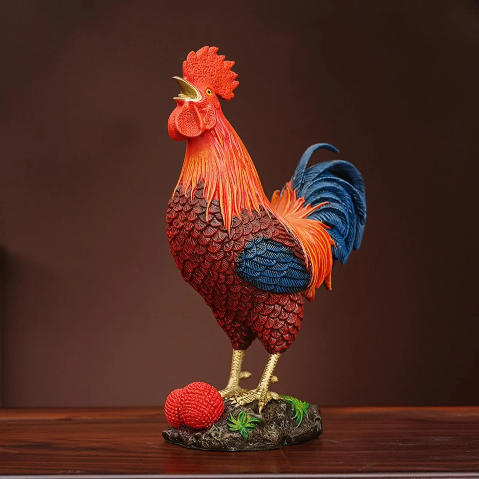 Cockerel Figurine Brass Cockerel Statue Multicolor for Homeowners, Collectors,