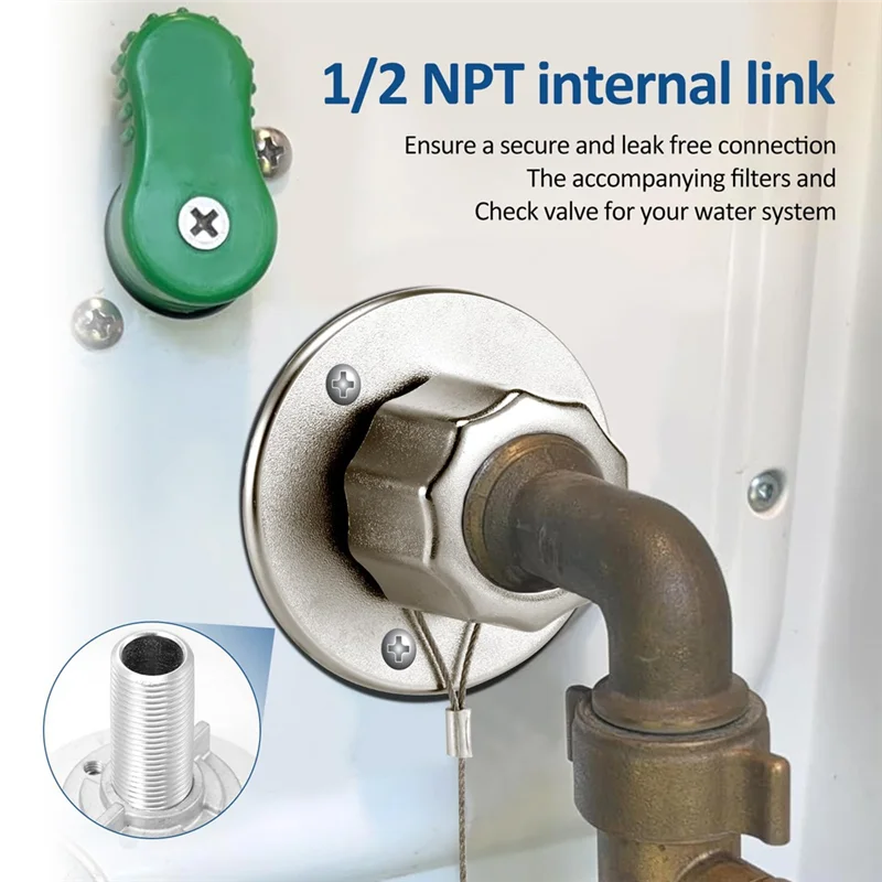 

AT02-Все металлический впуск воды для автофургона, адаптер для шланга для впуска воды GHT 3/4 дюйма, впуск воды для городского автофургона с обратным клапаном, замена воды для автофургона