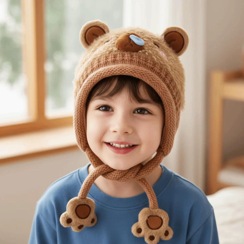 قبعة محبوكة دافئة للأطفال الصغار، قبعة حماية أذن الطفل الناعمة المقاومة للبرد، قبعات كابيبارا قابلة للتنفس للرضع
