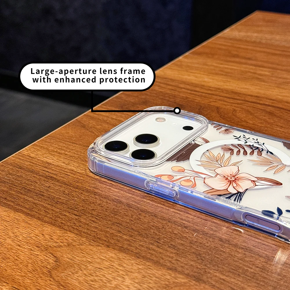 Bright-faced stamen magnetic mobile phone protective case is suitable for iPhone17/16/15/14/13/12 double-layer printing process.