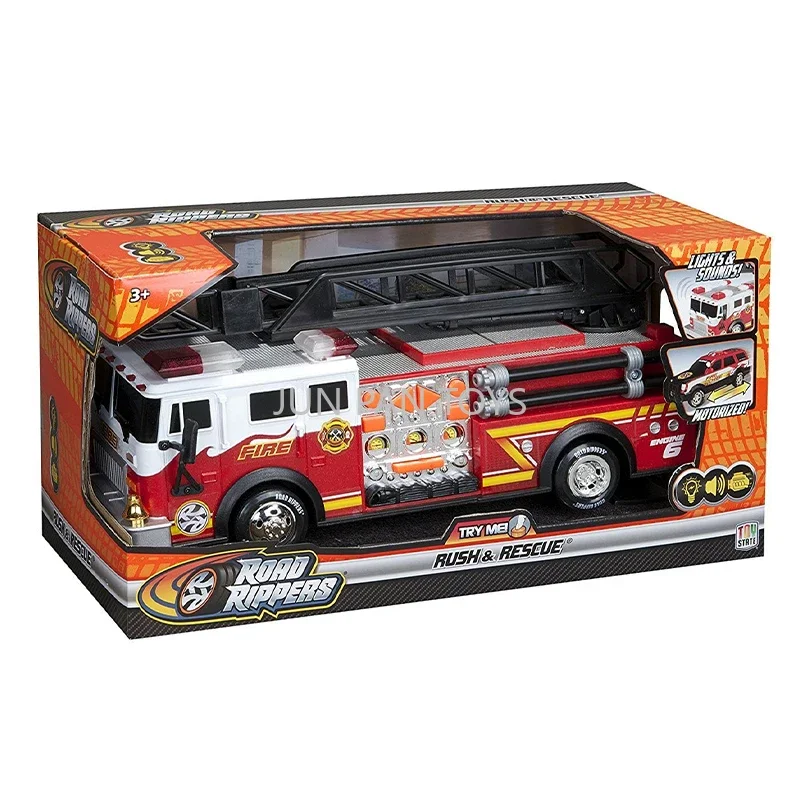 Toy State Road Rippers Fire Engine 6 Rush and Rescue Hook and Ladder Fire Truck Children's Toy Car with Sound and Light Effects