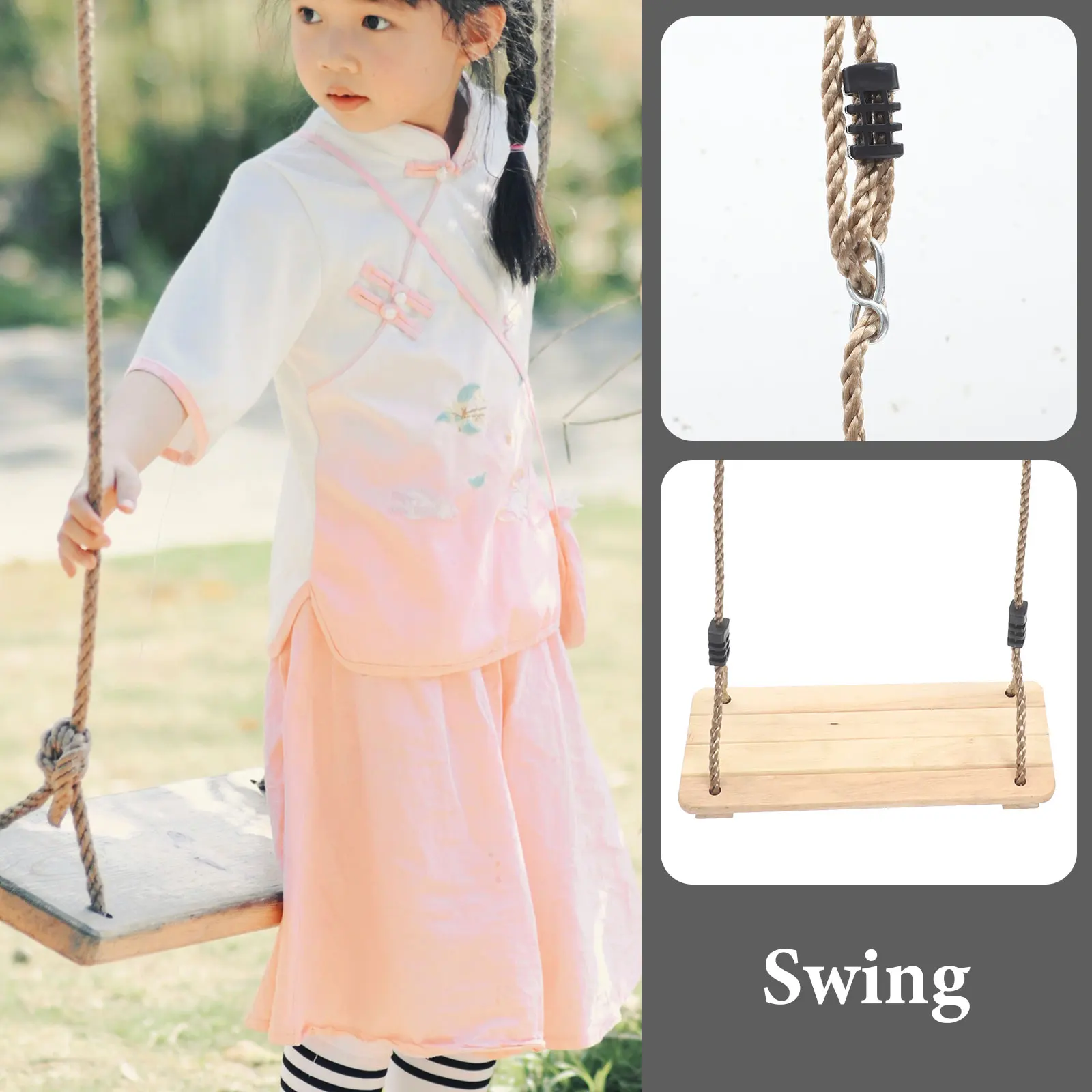 Children Wooden Swing Pine Wood Outdoor Hanging Swing Chair Indoor Garden Backyard Play Outdoor Entertainment Wooden Tree Swings