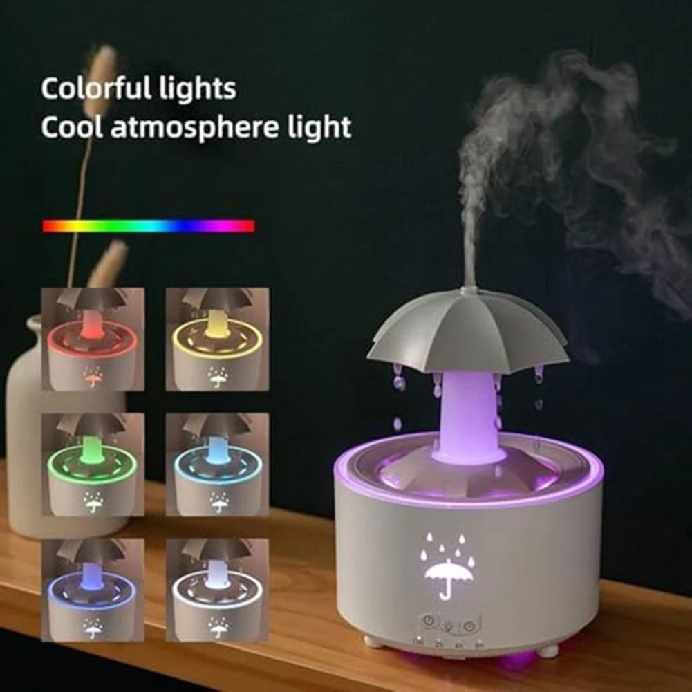 Rotating Umbrella Water Drop Humidifier Adjustable With Light Scent Diffuser For Desktop Living Room Study Bedside Table Bedroom