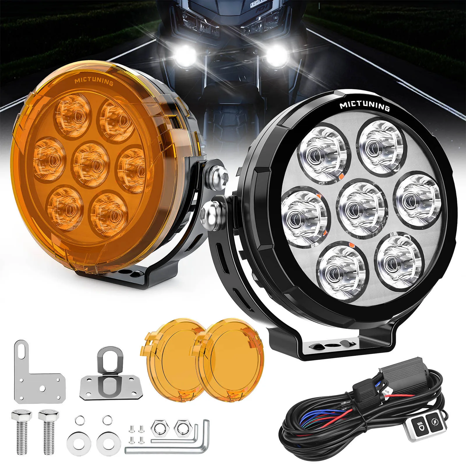 MICTUNING  4.5"  Motorcycle LED Spot Lights LED Driving Lights, Fog Light Round Pods Offroad Work Spotlight IP68 Waterproof