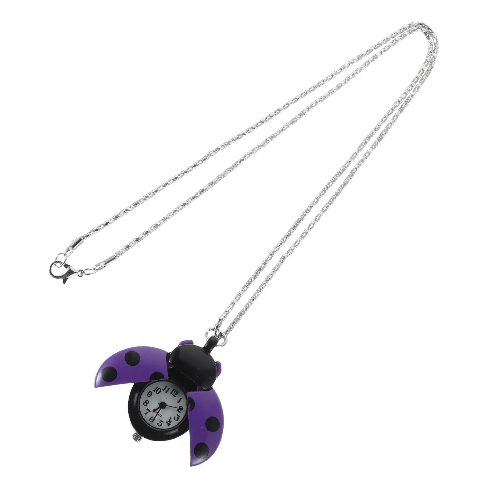 

Vintage Ladybug Pocket Watch Purple Quartz Pendant Necklace Cute Keychain Charm for Handbags Women Animal Purse Charm