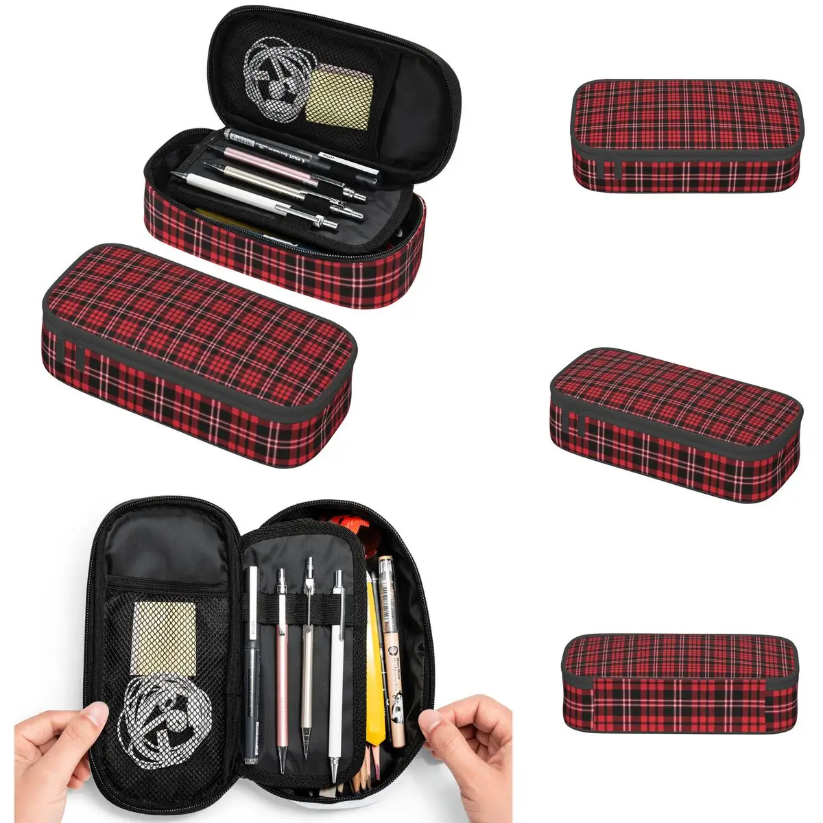 Classic Red Checkered Scottish Tartan Plaid Pattern Pencil Cases Large Storage Pen Bags Pen Box Pencil Pouch For Girls Students