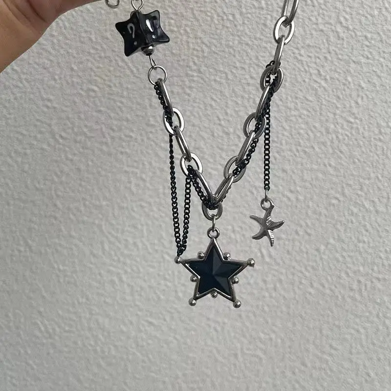 Gothic Punk Y2K Vintage Metall Schwarz Stern Anhänger Halskette Für Frauen Männer Liebhaber Hip Hop EMO Charme Zubehör Grunge Schmuck Geschenk