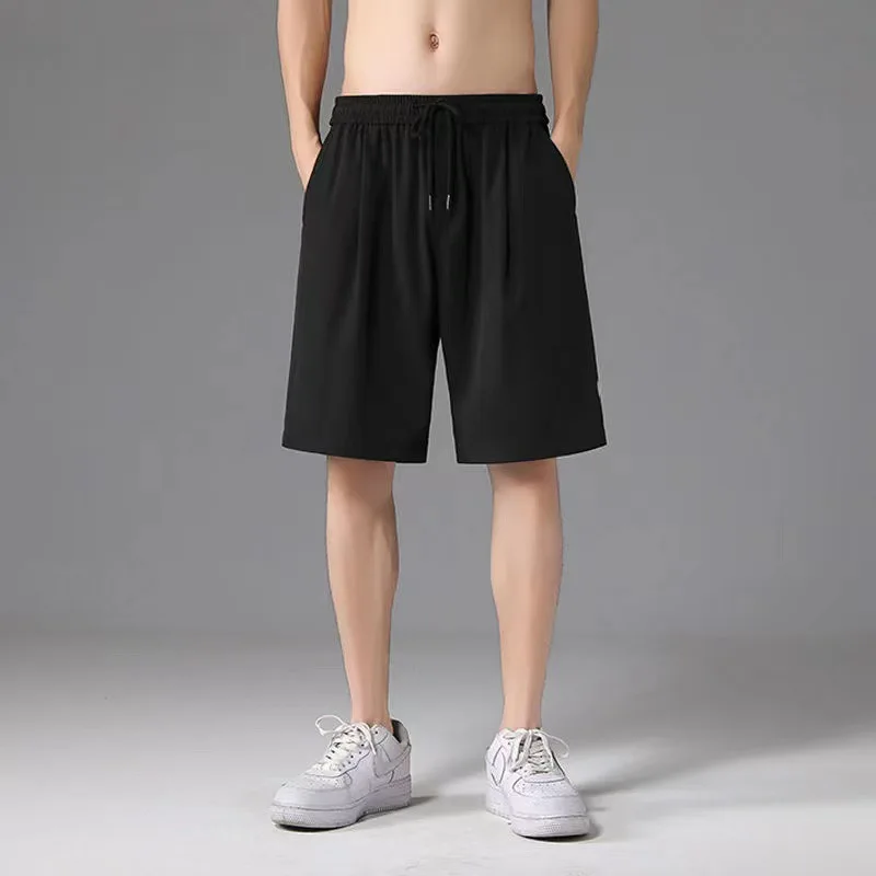 New Summer Ice Silk Shorts Men Quick Dry Breathable Thin Quarter Pants Solid Lightweight Male Casual Sport Gym Mesh Beach Shorts