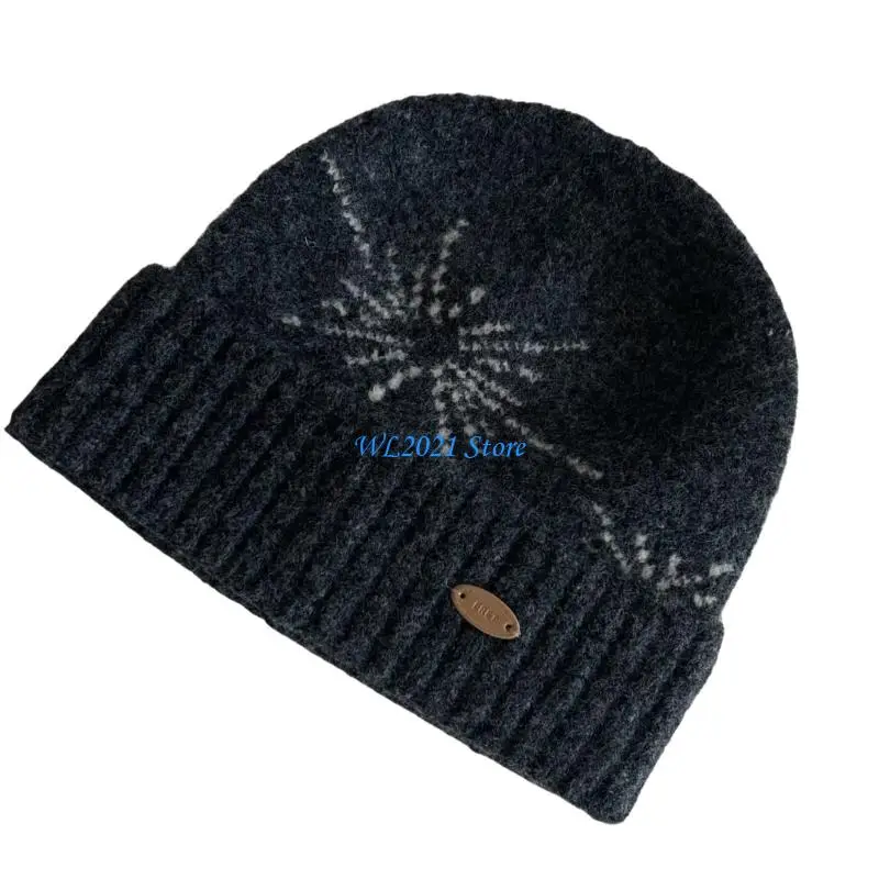 G5GC تصميم ندفة الثلج الشتاء غطاء دافئ الألياف الاكريليك يليبون جاكار جاكارد قبعة للنساء الرجال في الهواء الطلق في الهواء الطلق #4