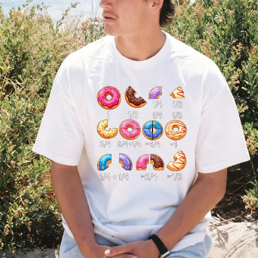 Funny Math Donut Fractions Graphic Print Tshirt Summer Cotton Crew Neck Short Sleeve Casual Man Women Mathematics Clothing