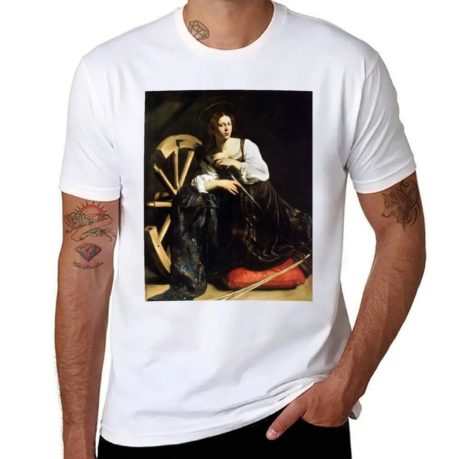 

Saint Catherine of Alexandria by Caravaggio (c 1598) T-Shirt cotton t shirts man 100% t shirts designer T-Shirt