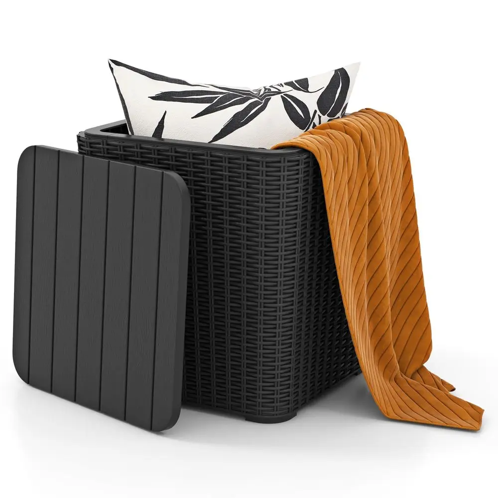 

Водонепроницаемый ящик для хранения на открытом воздухе объемом 11,5 галлонов, уличный контейнер для хранения с откидной крышкой, приставной столик из искусственного ротанга, универсальный.