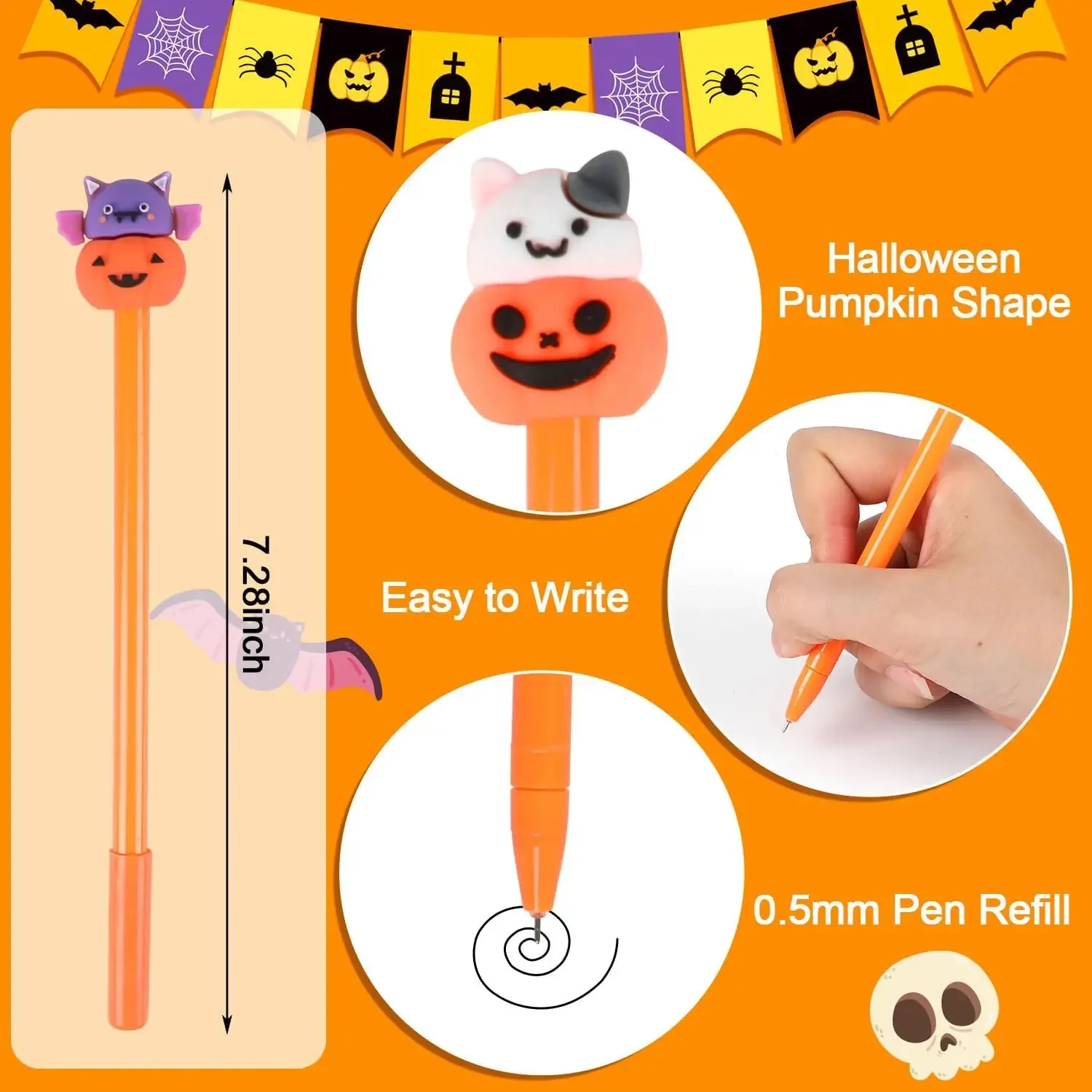 Imagem -02 - Canetas de Gel de Halloween Design de Caveira de Morcego Caneta Rollerball de 05 mm para Material Escolar Infantil 60