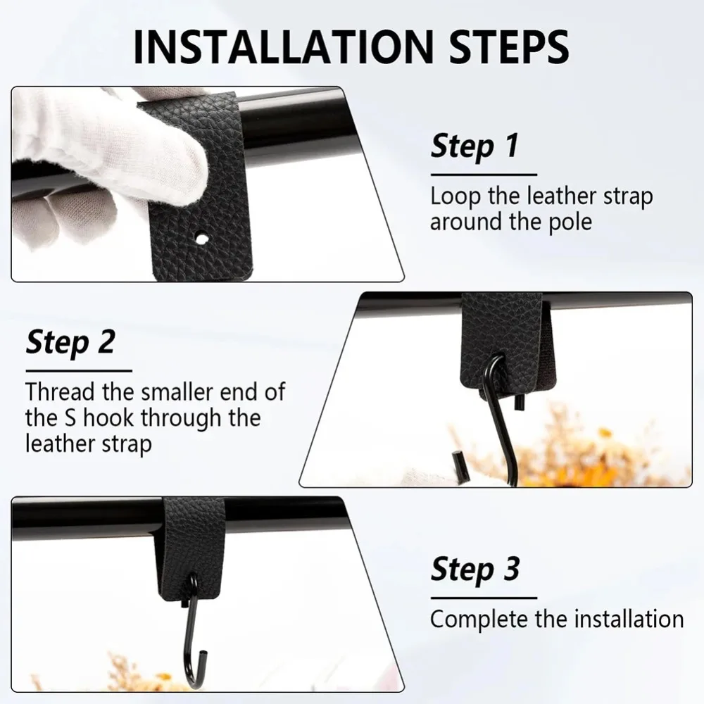 5/10 قطعة حلقة جلدية سوداء S شكل هوك خطاطيف معاطف متعددة الوظائف خطاف تعليق المعاطف لقبعة غرفة نوم المطبخ خطاطيف تعليق