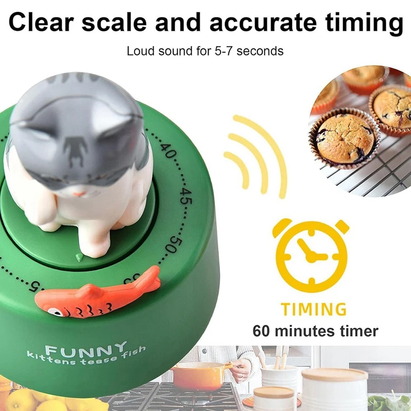 Cat Kitchen Timer, Mechanical Kitchen Tool Timer, Short Timer Kitchen Timer Cat Cat Clock Kitchen Timer