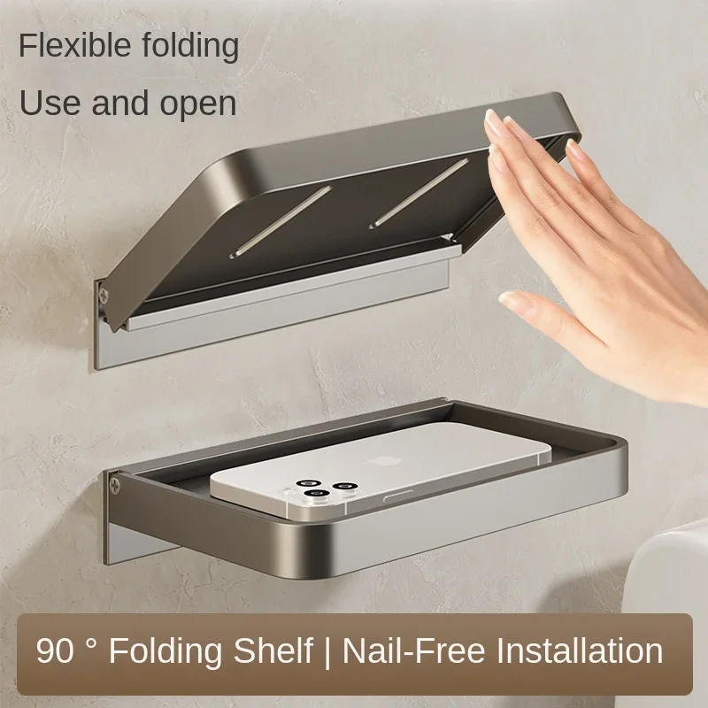 Foldable Bathroom Shelf-Free Perforation-Free Thickened Washstand Wall-Mounted Toilet Wall Storage Shelf