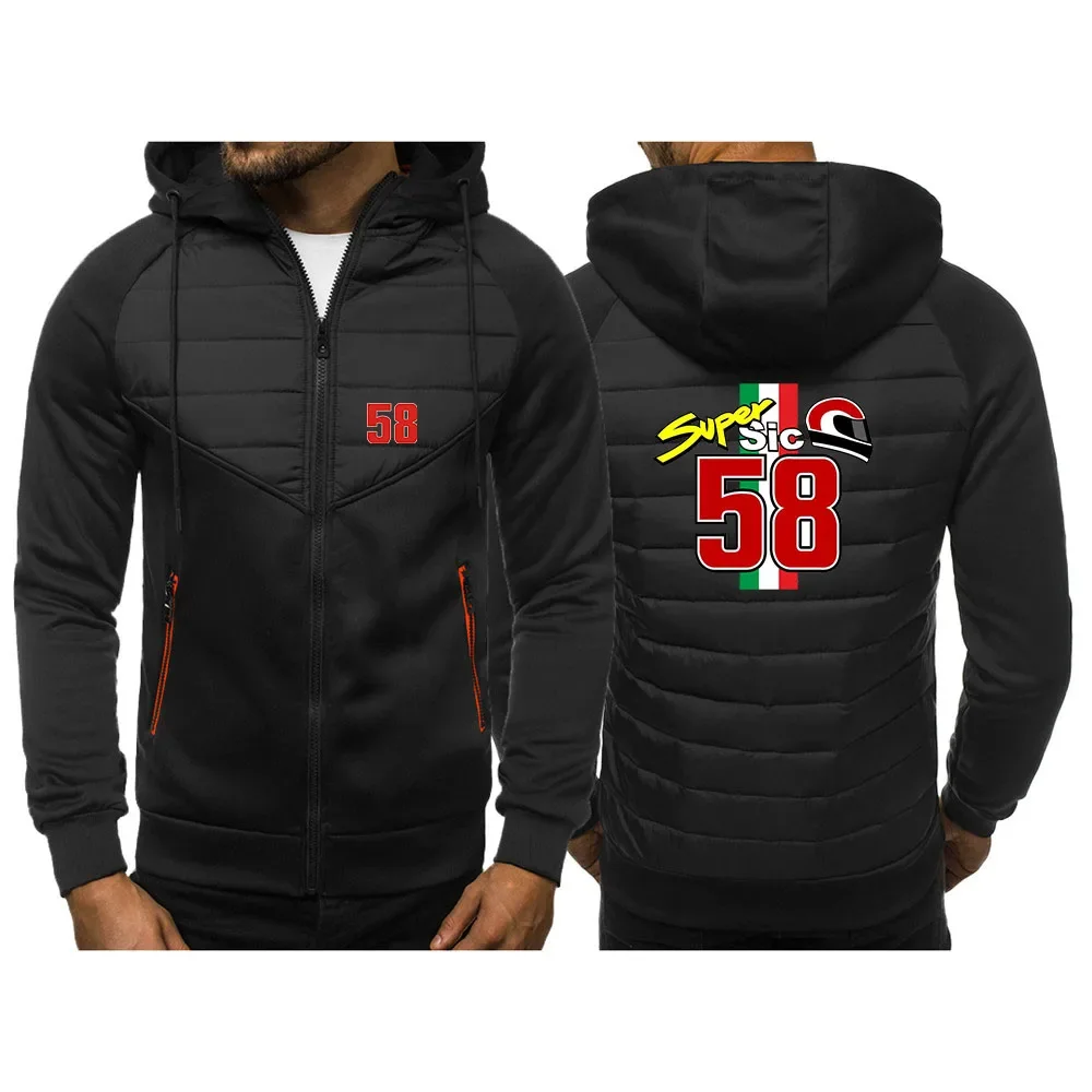 2024 Spring Autumn Mens Marco Simoncelli Super Sic 58 Logo Print Solid Color Patchwork Hooded High Quality Fashion Cotton Jacket