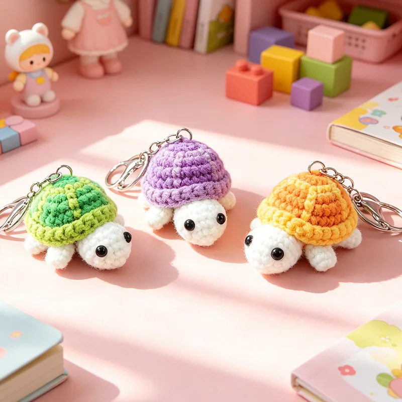 New Cute Little Turtle Car Keychain Mini Turtle Handmade Wool Crochet Backpack Hanging Cute Keychain