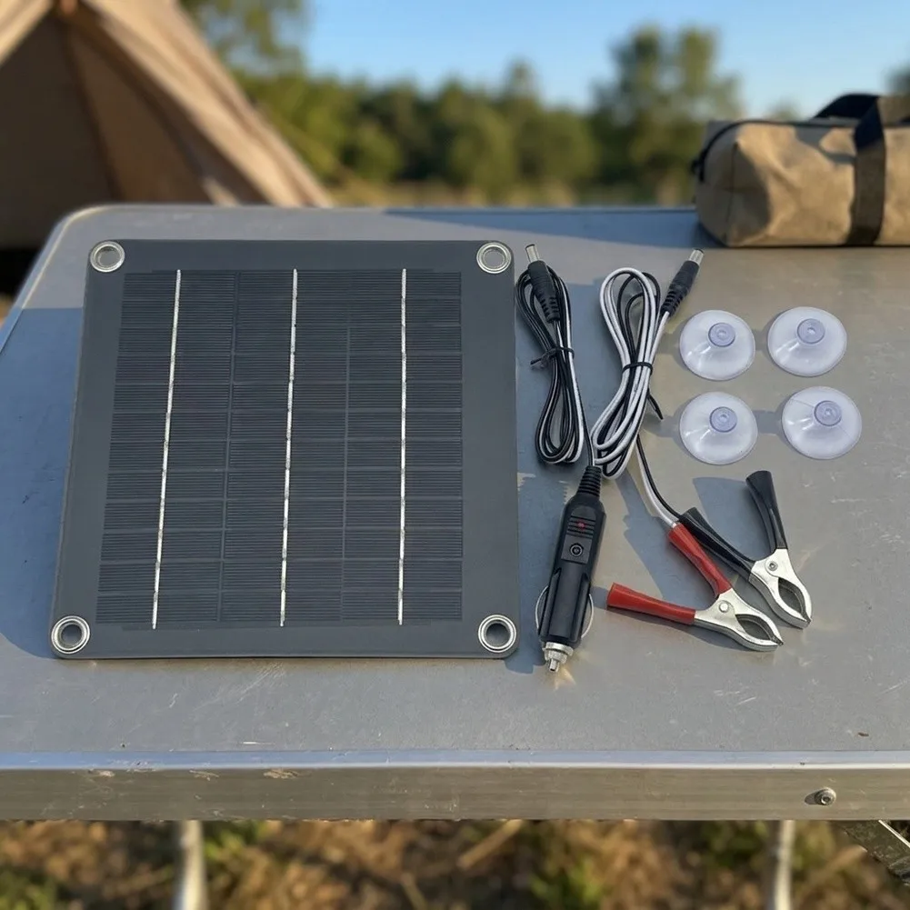 1pc 10W12V Monocrystalline Portable Solar Panel Trickle Charger For Cars Motorcycles For Rvs For Road Trips Camping
