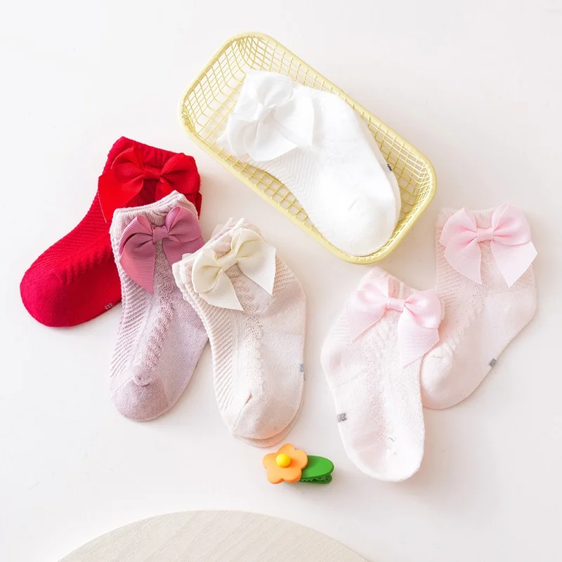 Baby Girls\' Toddler Socks Princess Socks Baby Non-skid Socks Exquisite Workmanship Ribbon Bow-tie Decoration Solid Color 0-3 T
