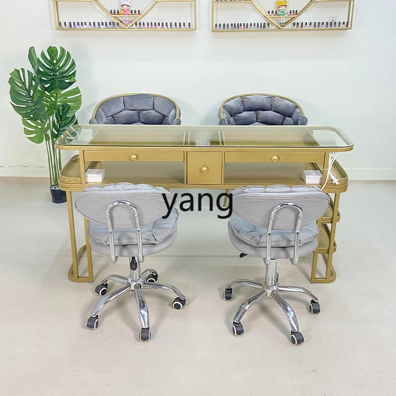 Lcx with socket manicure table and chair set tempered glass display drawer manicure table