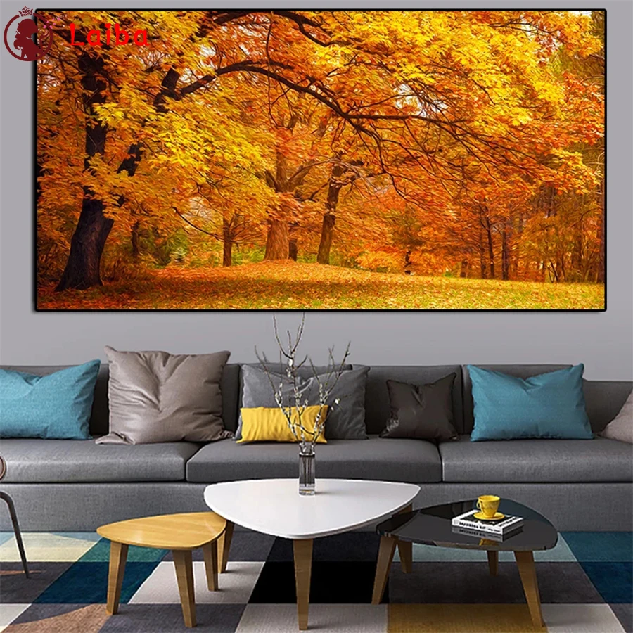 

Diamond Mosaic Yellow autumn tree landscape round drill Cross Stitch Diamond Embroidery Art Painting Full Square Decor For Home