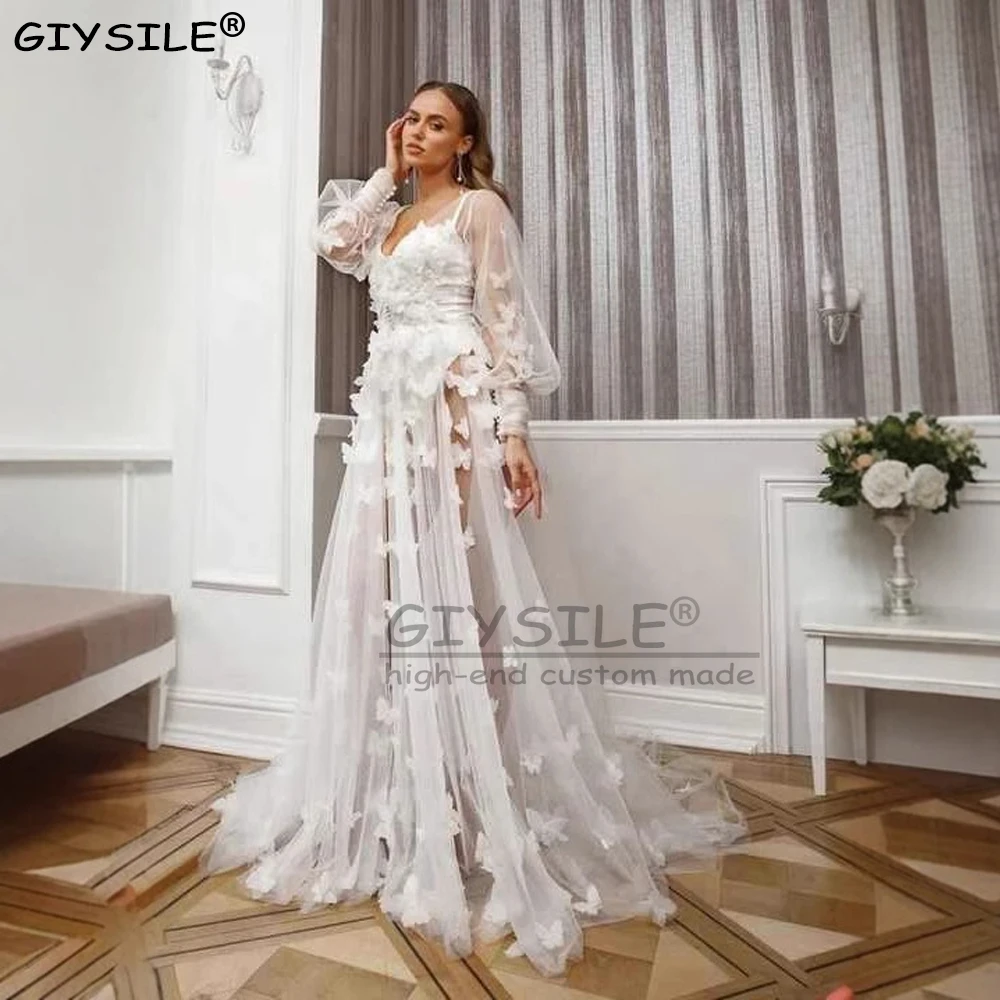 

GIYSILE Customized Appliques Long Sleeve Wedding Dresses Robe Party Bridal Elegant Long Wedding Gowns Vestidos De Novia Boda