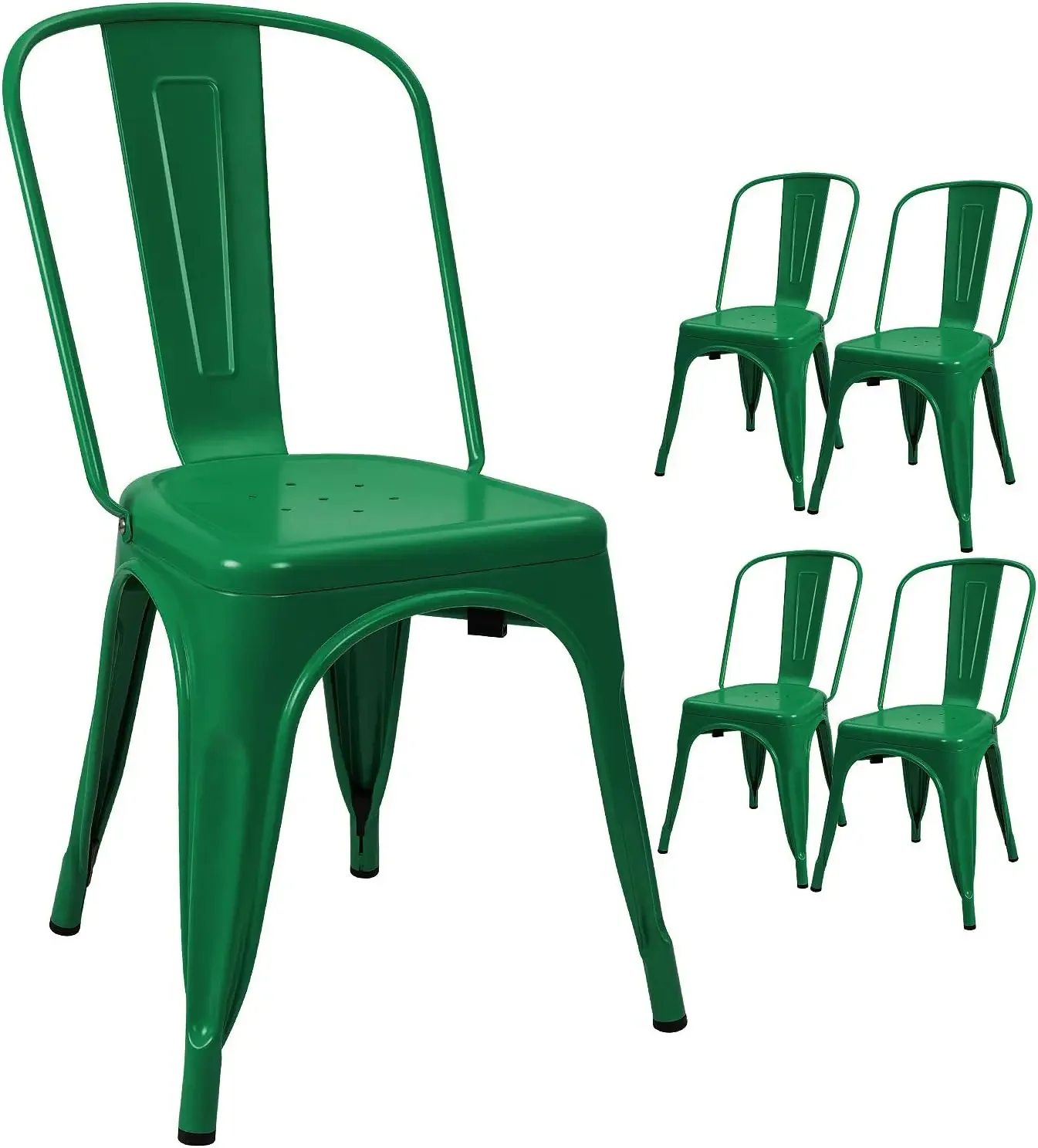 

Devoko Metal Indoor-Outdoor Chairs Distressed Style Kitchen Dining Chairs Stackable Side Chairs with Back Set of 4 (Green)