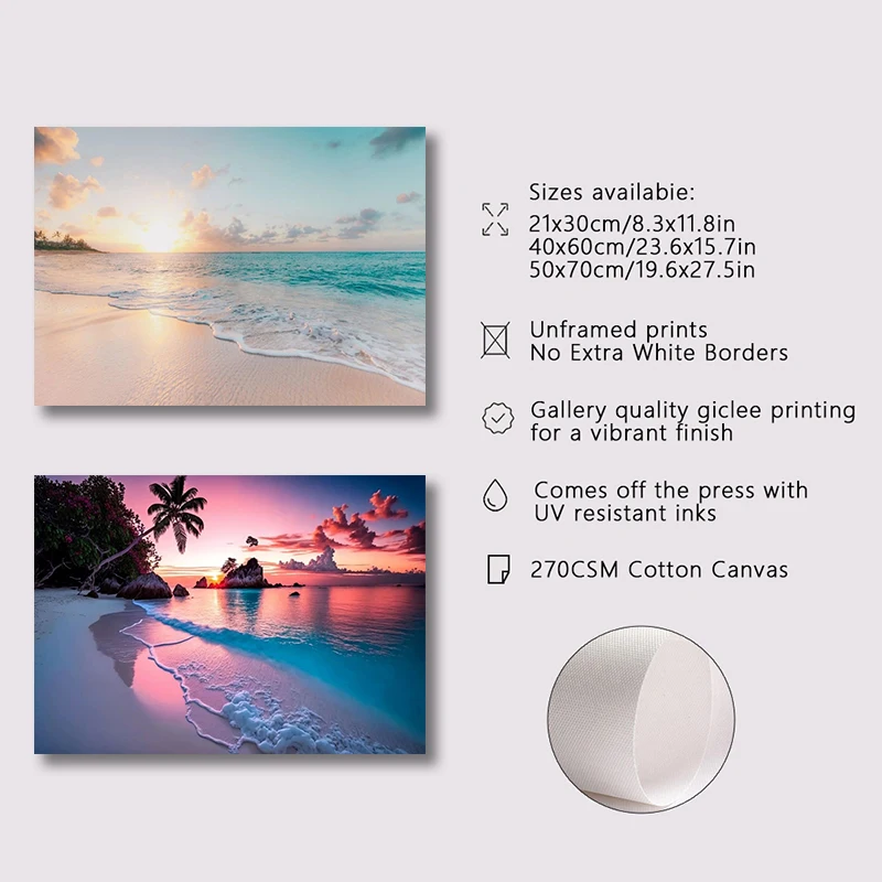 Sunset Hawaii Beach Posters Gold Sea Landscape Canvas Paintings Tropical Palm Tree Wall Art Pictures Living Room Home Decor