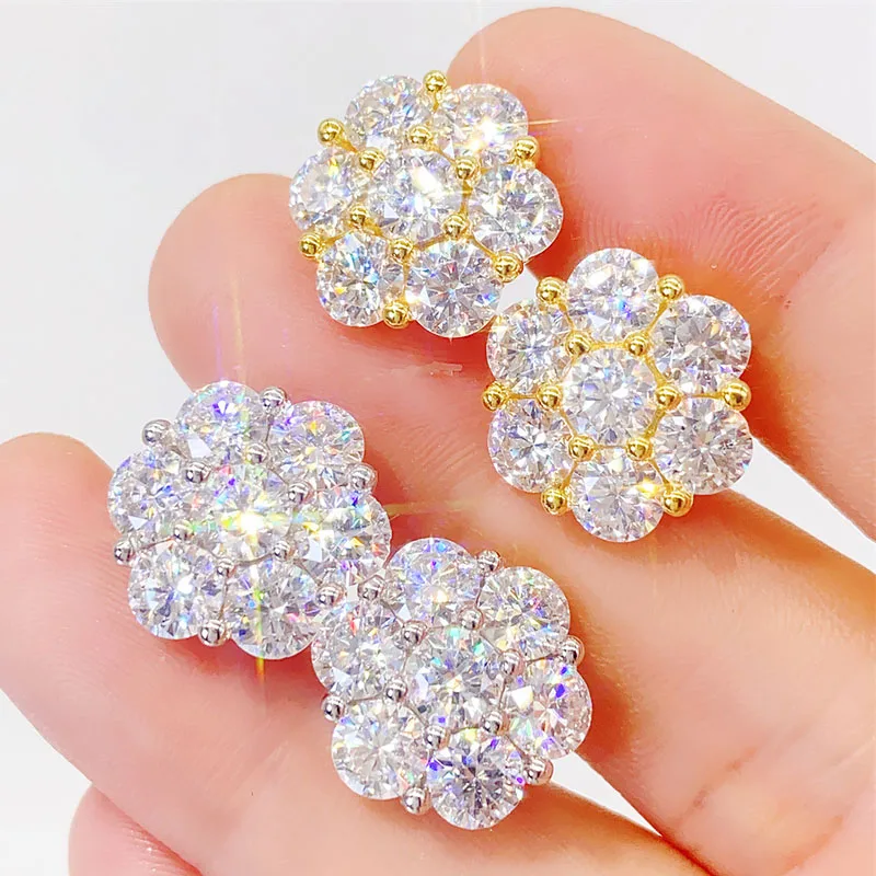 Hot Top Selling Pass Diamond Tester Fine Jewelry 925 Silver 8mm 12mm 15mm Flower Earrings Vvs Moissanite Stud Earrings