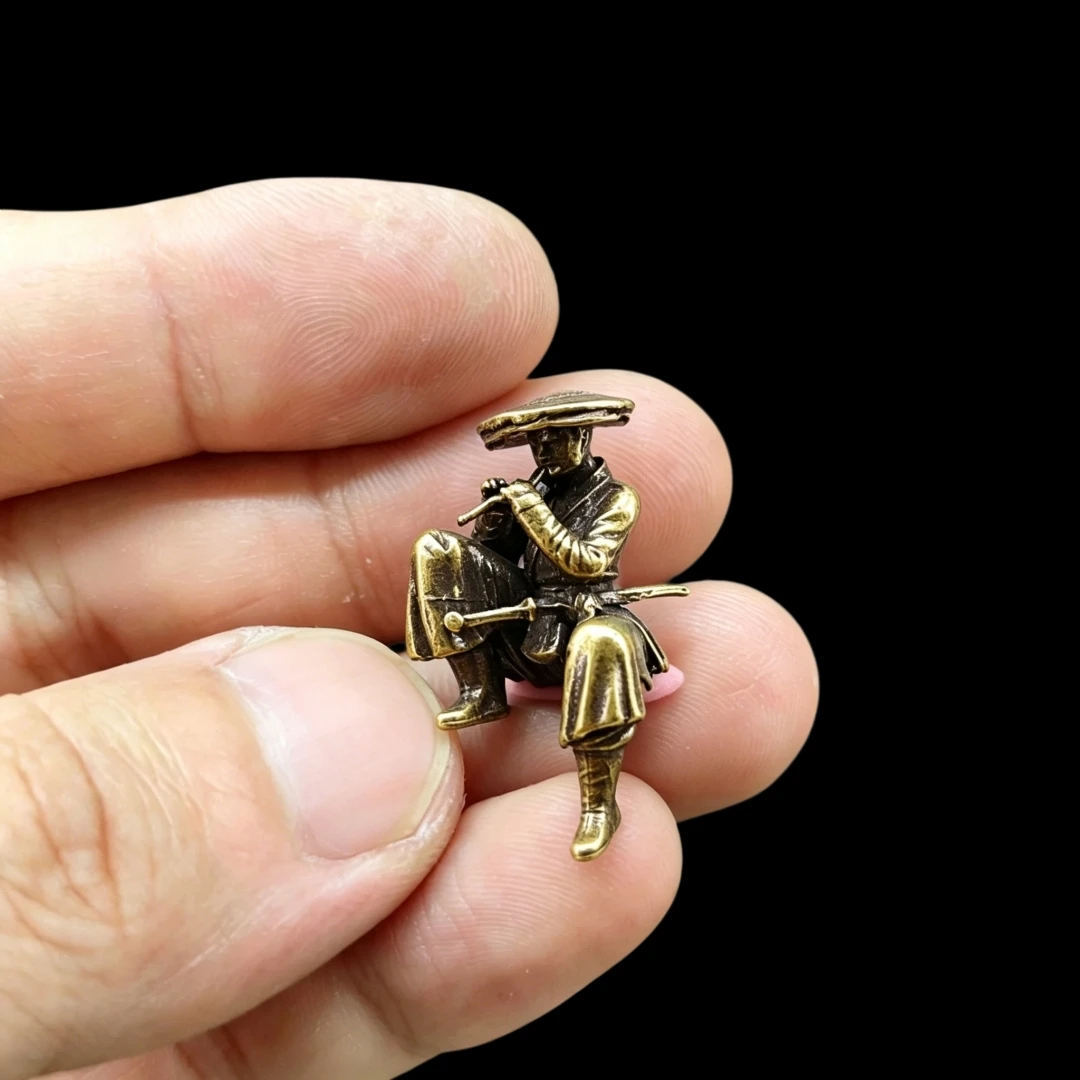Brass Ancient Chinese Flute Player Figurine - Miniature for Diorama Scene Decor