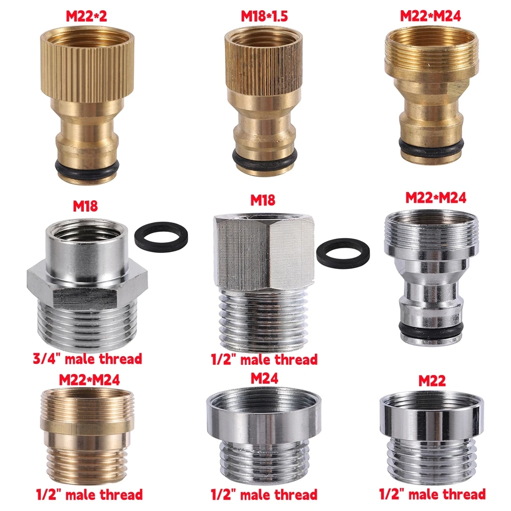 M18 M22 M24 Metal Faucet Adapters 1/2