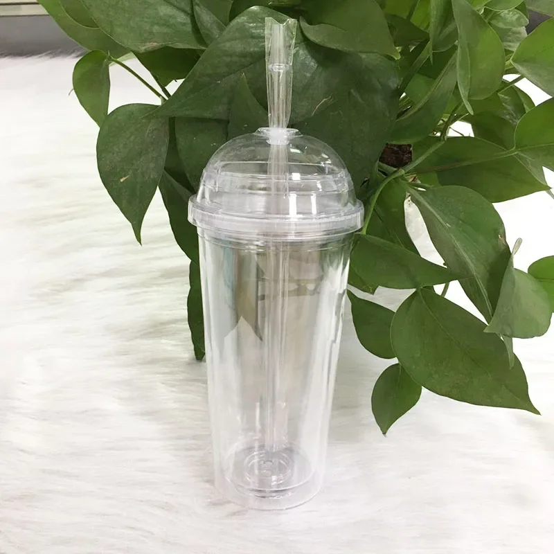 20oz Milk Tumbler with Dome Lids Double Wall Plastic Drink Cups With Straw  Reusable Clear Water Bottle Transparent Fruit Cup - AliExpress 15