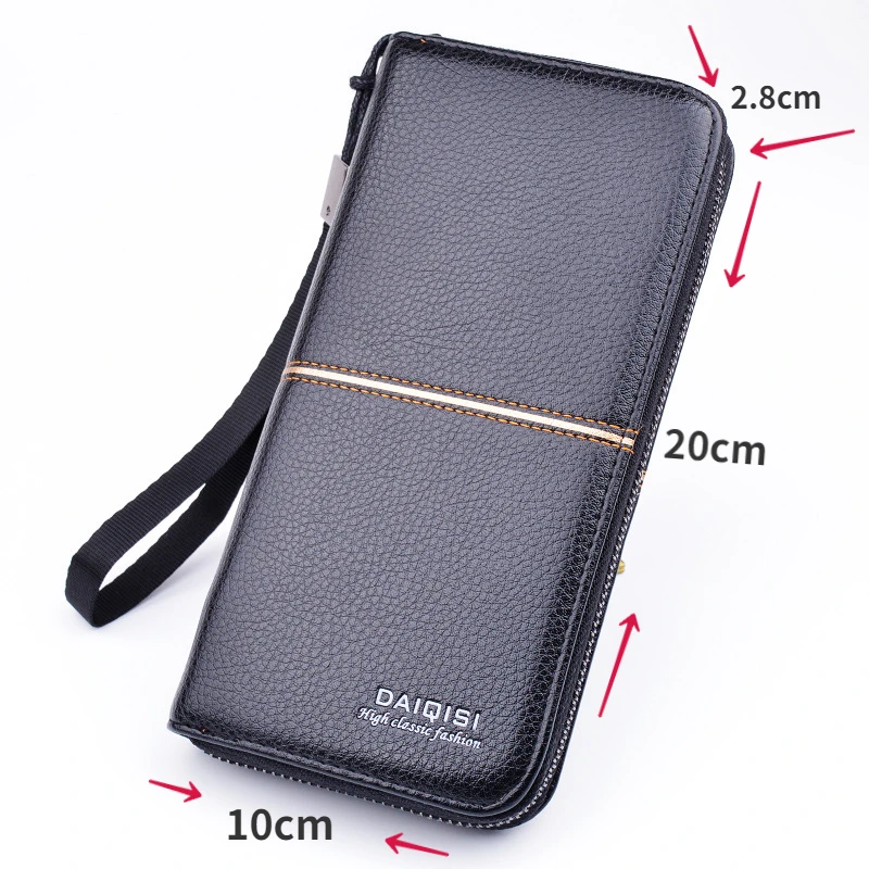 New Men\'s Wallet Long Zipper Handbag Men\'s Money Clip Business Casual Large Capacity Soft Leather Wallet Mobile Case