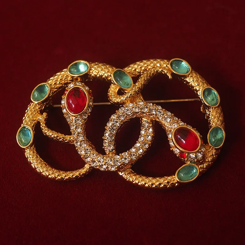 

Vintage Gold Snake Brooch - Gemstone Wrapped, Niche Euro-American Design